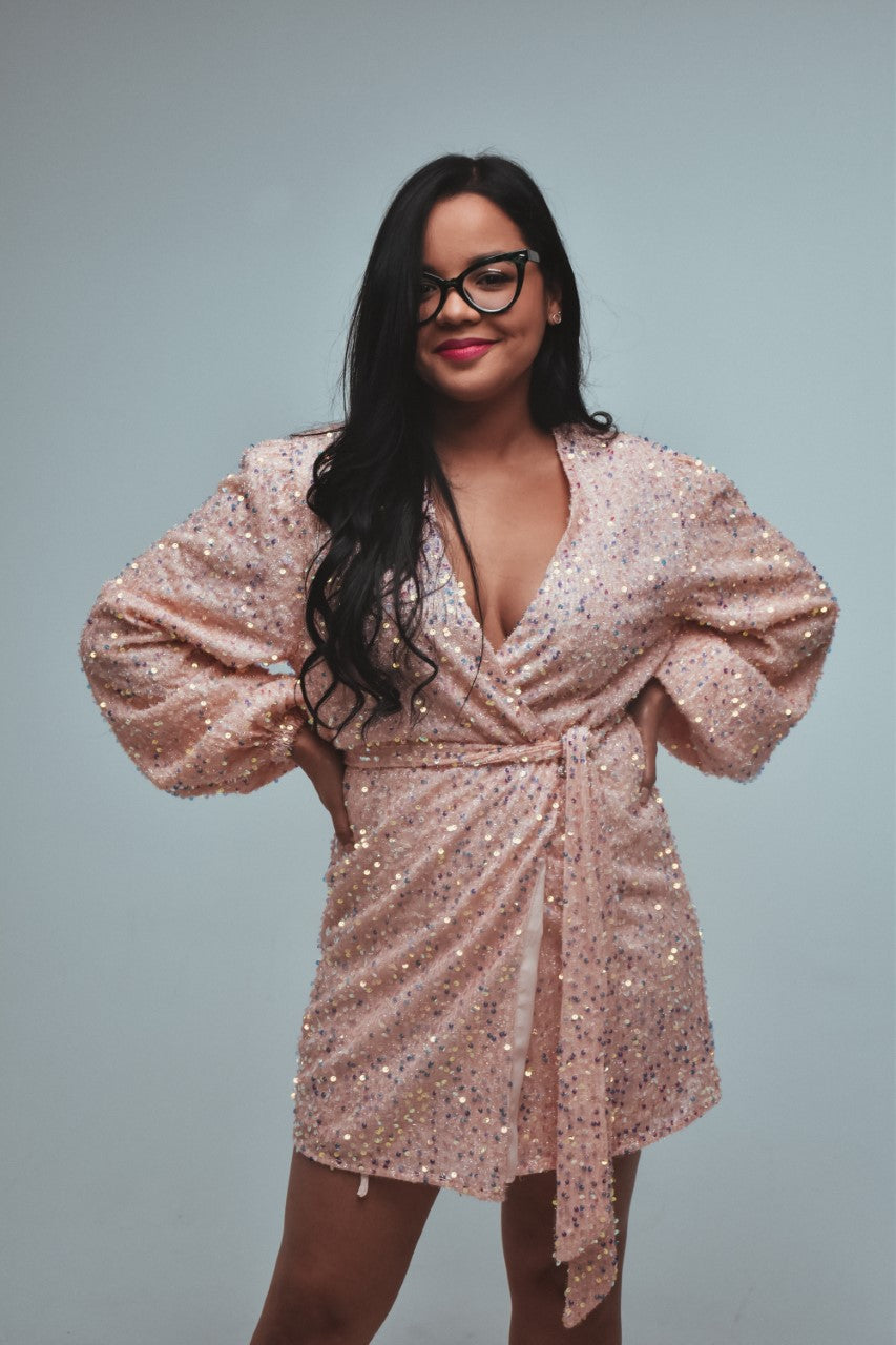 Natalia- Pink Sequin Wrap Dress – Born Bonita